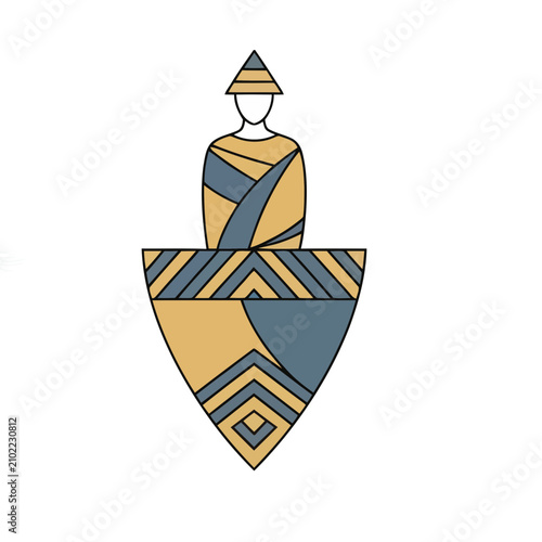 Abstract figure with shield and hat