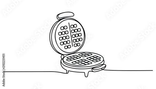 Vászonkép One continuous line illustration of an waffle maker , isolated on white background