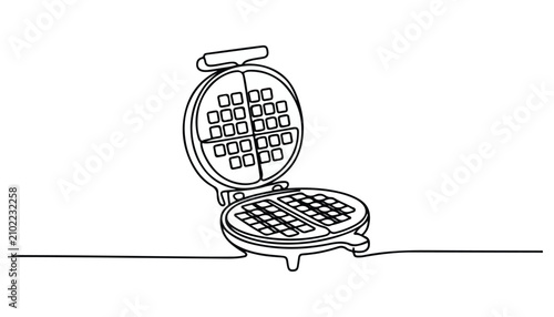 Obraz na płótnie One continuous line illustration of an waffle maker , isolated on white background