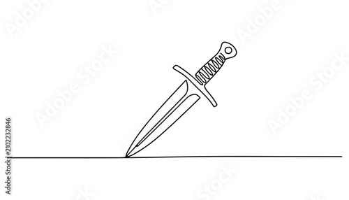 Fotografía One continuous line illustration of an sword , isolated on white background