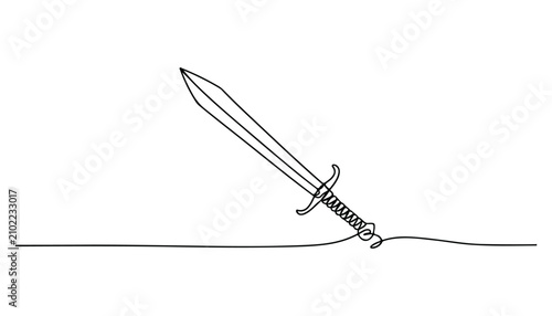 Fotografía One continuous line illustration of an sword , isolated on white background