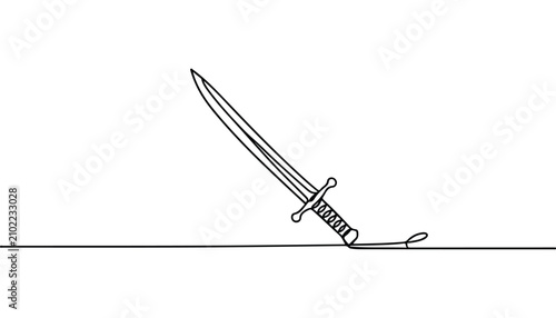 Photos One continuous line illustration of an sword , isolated on white background
