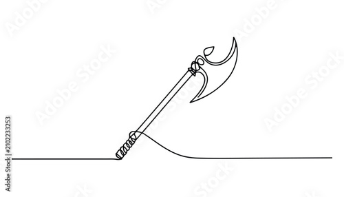 фотографія One continuous line illustration of an axe , isolated on white background