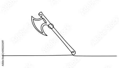 Photos One continuous line illustration of an axe , isolated on white background