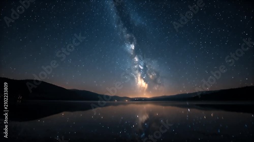 Slow Pan of Milky Way Across Horizon with Water Reflection