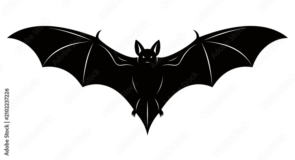 Fototapeta premium Silhouette of a Black Bat in Flight with Narrow Wings and Nighttime Wingbeat.
