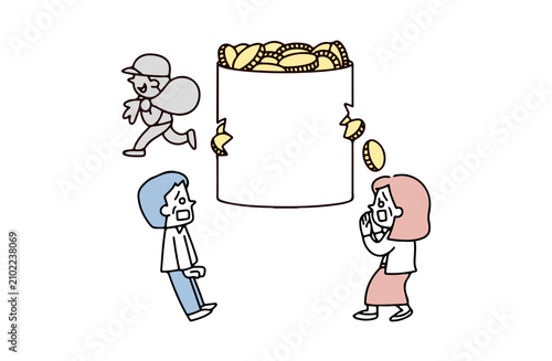Canvastavla 守る力がなくてお金を盗まれるシニア夫婦のイラスト