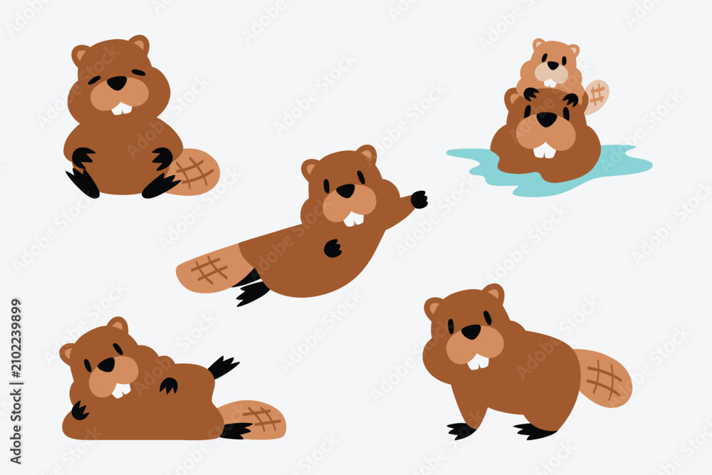 Fototapeta premium Cute brown beaver cartoon 