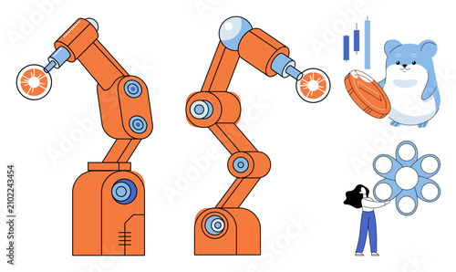 Foto Robotic arms and digital characters vector illustration