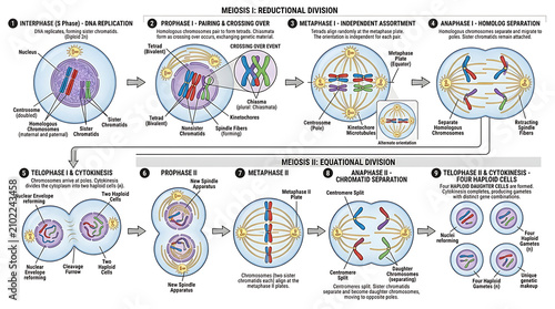 Foto Detailed biological illustration of the meiosis process showing the stages of re