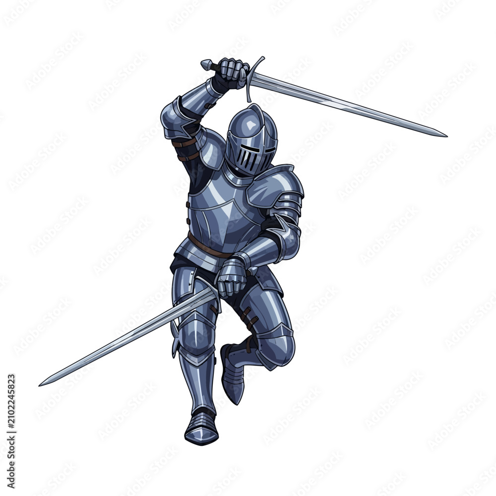Fototapeta premium Dual Wielding Knight Swinging Short Swords