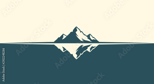 Fotografi Stylized mountain range reflecting in calm water surface.