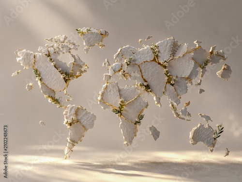 Kintsugi World Map Repaired With Golden Seams