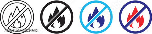 Photos No Fire Prohibition Sign Vector Icon Set