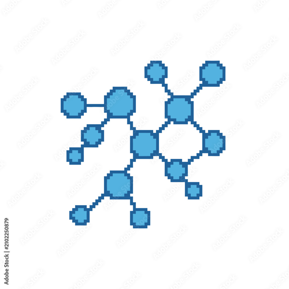 Obraz premium Complex molecular structure bond network in pixel art.
