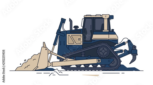 Obraz na plátne Blue bulldozer moving earth on construction site.