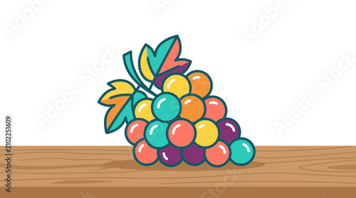 Obraz na plátně Colorful bunch of grapes on wooden table.