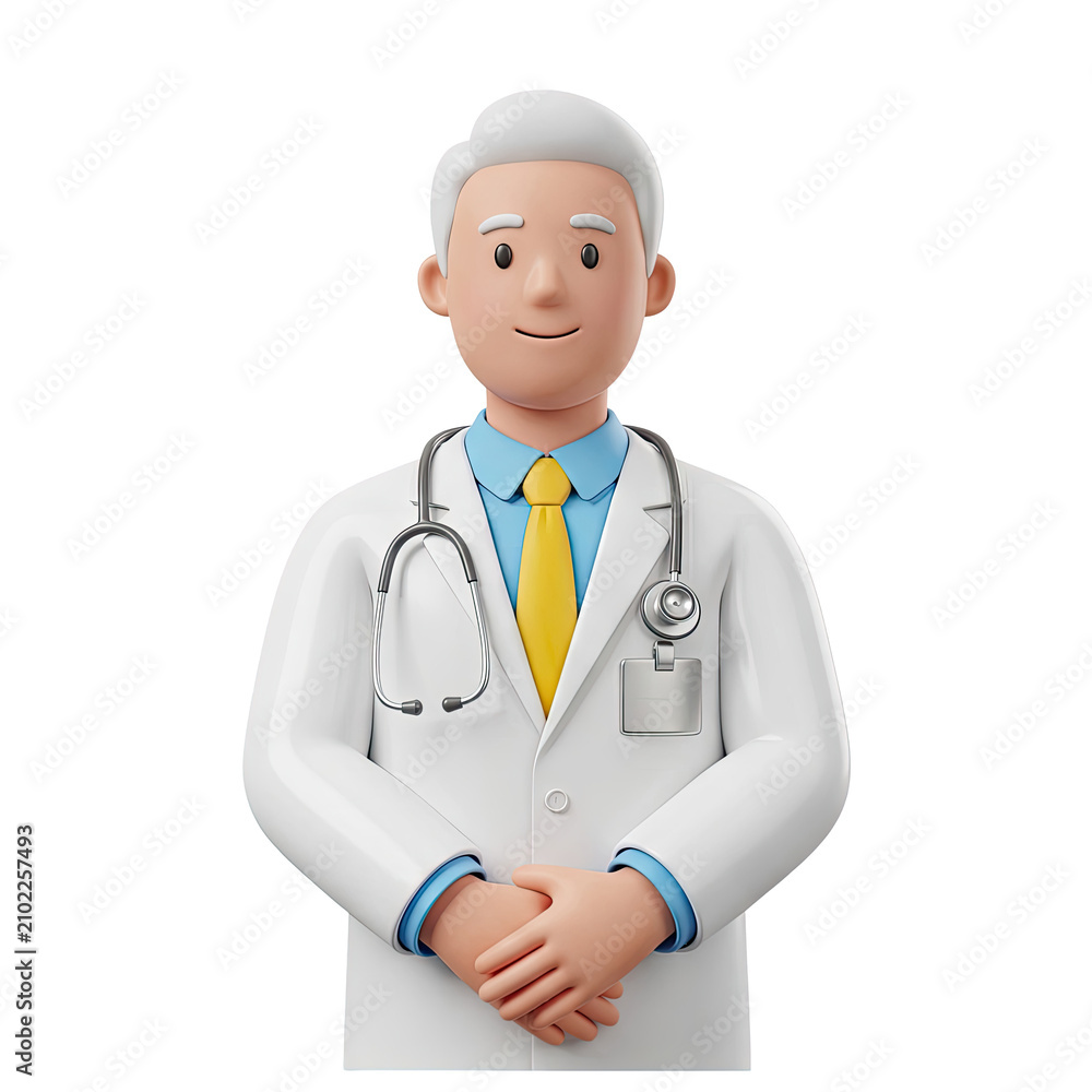 Fototapeta premium Cartoon doctor with stethoscope and yellow tie