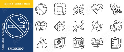 Cuadro en lienzo Smoking cessation icons showing lungs therapy and healthy habits promoting quit smoking