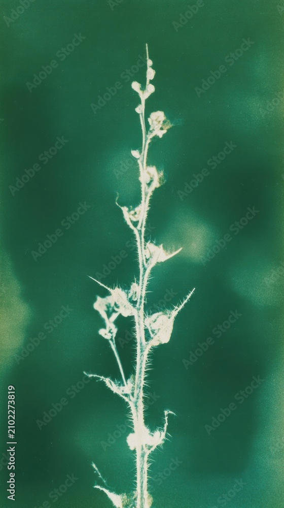Obraz premium Minimalist green plant on teal background, perfect for mobile wallpaper.