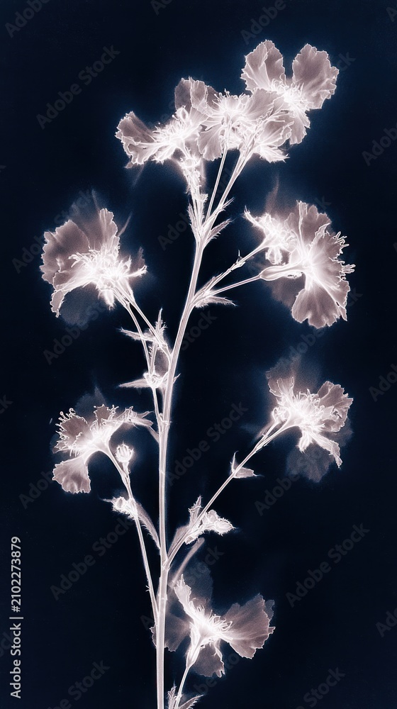 Obraz premium Ethereal floral silhouette on dark background, perfect for mobile wallpaper.