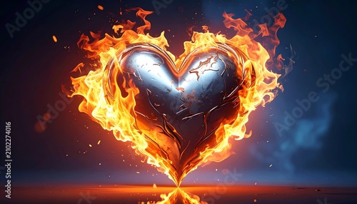 Burning Heart Steel with Fiery Reflection