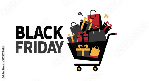 Shopping cart filled with gifts.