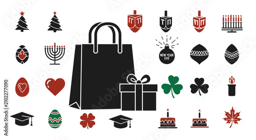 Black shopping bag with gifts.