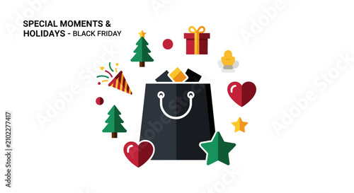 Black Friday shopping bag with gifts.