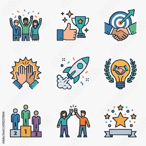 Quadro su tela Team Success Motivation Icons.