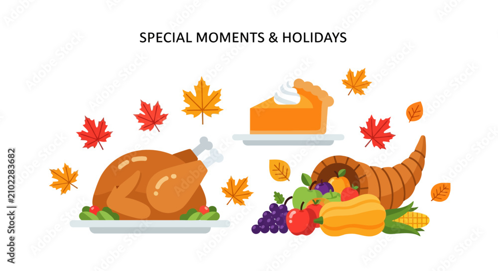 Fototapeta premium Thanksgiving Turkey with Fall Food.