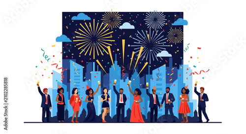 People Celebrating with Fireworks at Night.