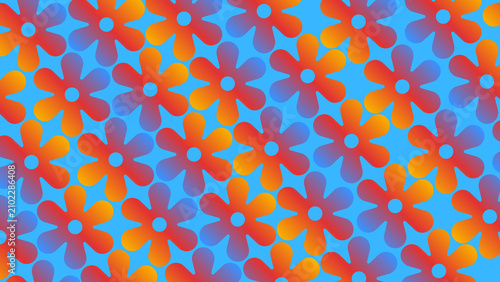 Fotografie Vibrant retro seventies style floral pattern with colorful gradient flowers on b
