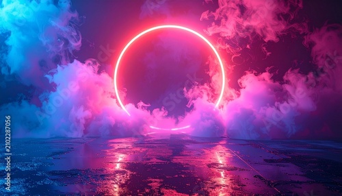 An imaginative fantasy landscape featuring a glowing solar eclipse above calm reflective waters surrounded by colorful cosmic clouds. Ideal for astronomy themes, science fiction artwork.