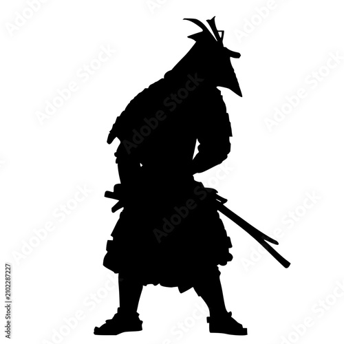 Billede på lærred Samurai silhouette set with clean black bushido armor featuring katana, traditio