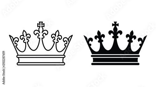 Fotografie Heraldic Royal Crown Outline and Silhouette Vector Icons