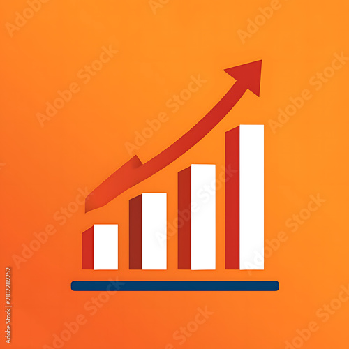 Bar charts with upward arrow vector illustration on orange gradient background