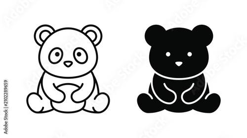 Photography Cute baby bear and panda icon set in outline and glyph style