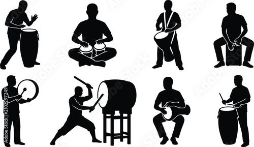 Konstfotografi Percussion Musician Silhouette Collection with Traditional Drummers Hand Drums a