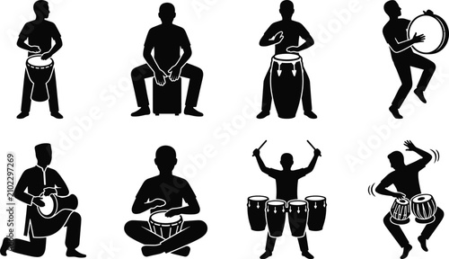 Konstfotografi Percussion Drummer Silhouette Collection with Hand Drum Conga Cajon and Rhythm P