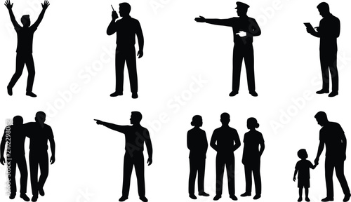 Photography People Activity Silhouette Vector Set with Security Staff Family Communication a
