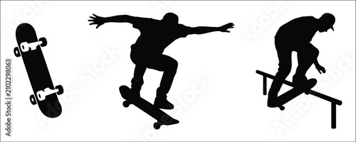 Valokuva Skateboard And Skateboarding Icon Set Featuring Skate Deck, Wheels, Tricks, Extreme Sports And Urban Street Culture Symbols, Modern Editable Stroke Minimal Vector Illustration For Website