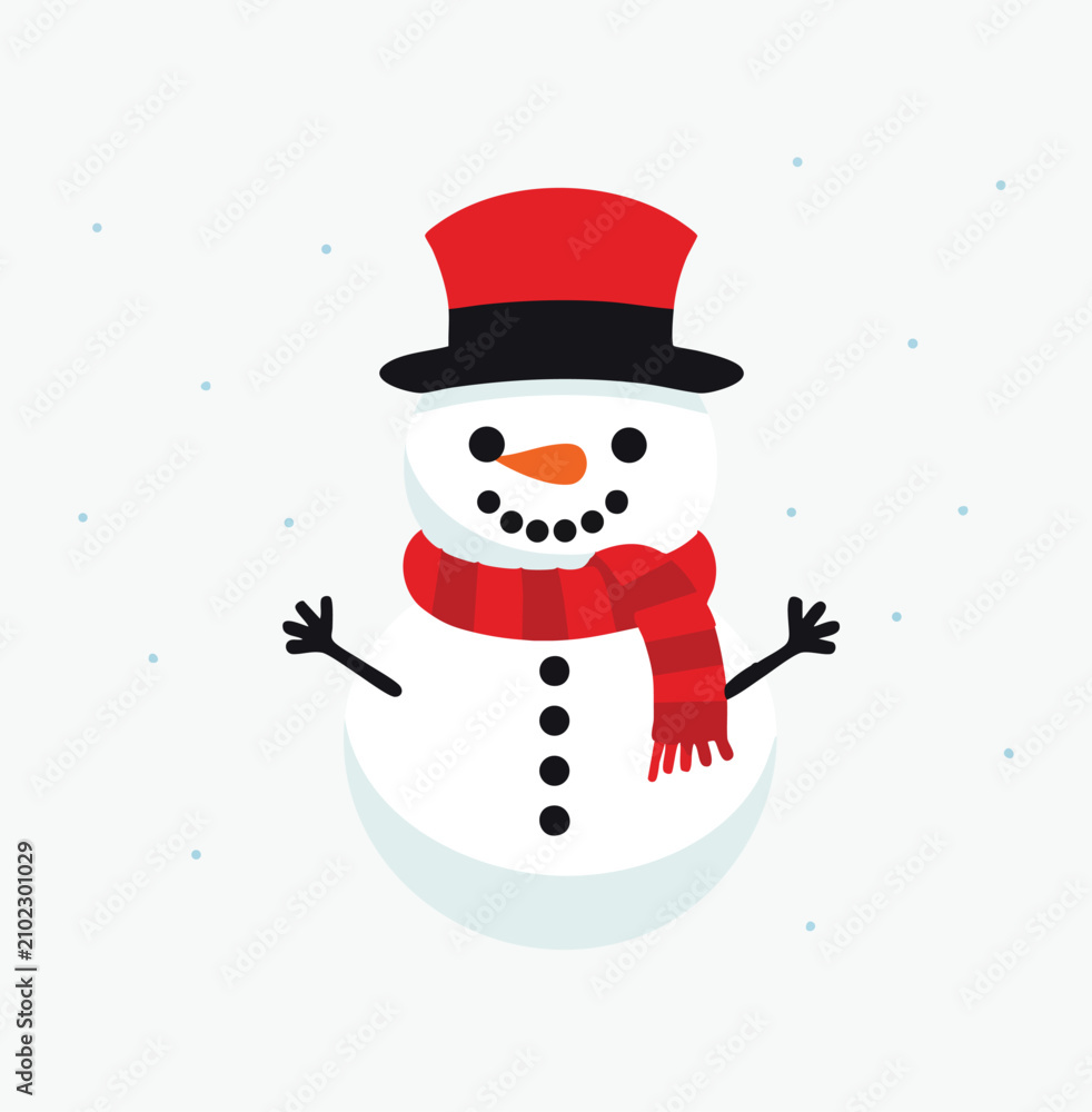 Naklejka premium Festive Snowman in Red Top Hat and Scarf with Snow winter christmas