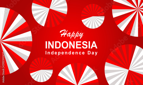 Happy Indonesia Independence Day Background with Red and White Paper Fan Decorations