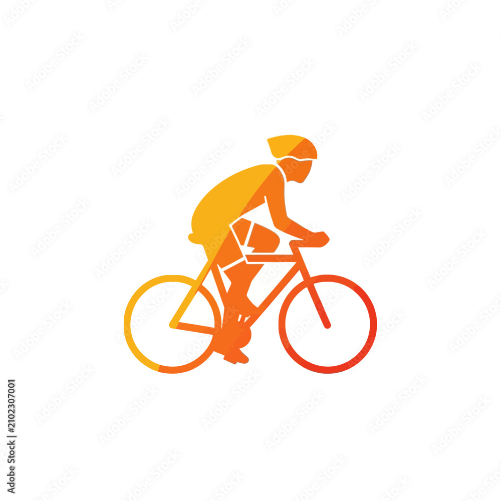 Fototapeta premium Dynamic flat vector icon of a road cyclist racing in a hunched position with a yellow to orange gradient, isolated on a white background for sports and fitness design.