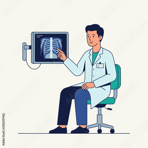 Doctor Examining Radiograph Displayed On Screen
