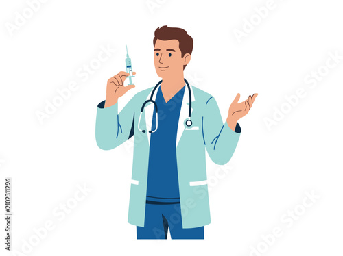 Doctor Demonstrating Syringe For Medical Treatment And Healthcare