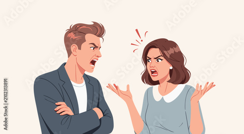 Schilderij op canvas Angry Couple Arguing Vector Illustration Design Featuring Emotional Conflict Bet