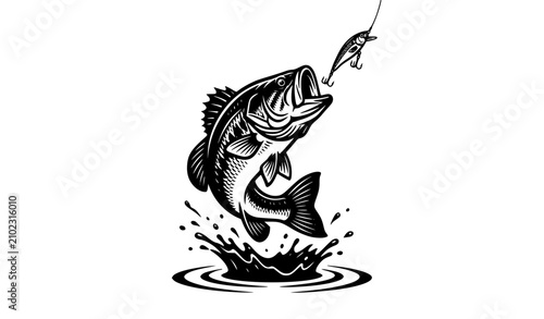 фотографія Dynamic vertical vintage sketch vector illustration of a largemouth bass fish ju