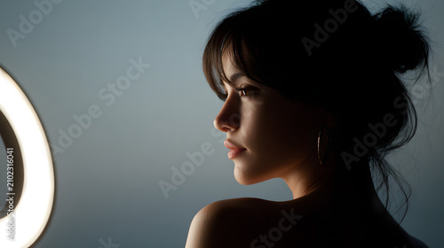 Woman Profile Illuminated by Ring Light